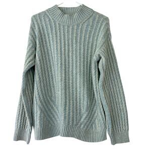Lineamaglia cable knit ribbed mock neck pullover classic sweater warm blue Lg